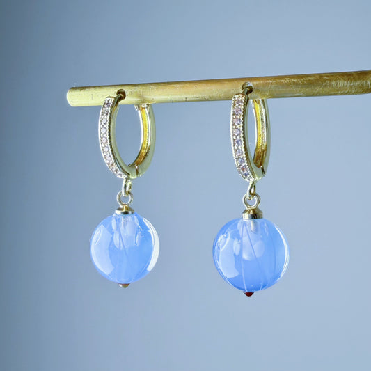 Handmade Lampwork Glass Blue Gooseberries Hoop Earrings
