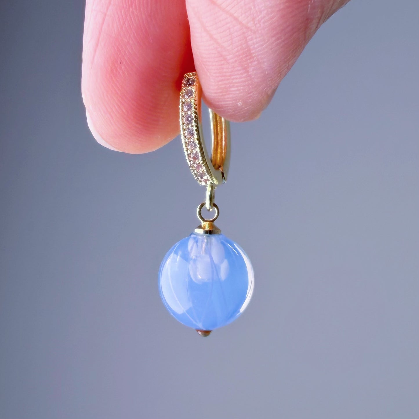Handmade Lampwork Glass Blue Gooseberries Hoop Earrings