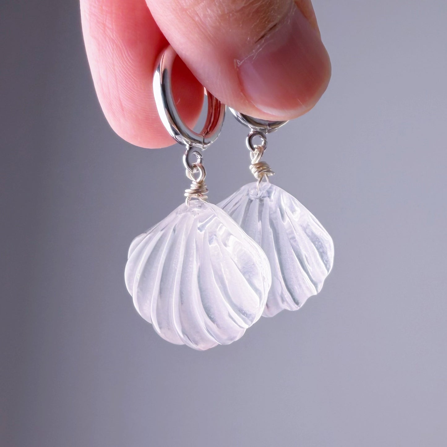 Quartzberry - Natural Clear Quartz Crystal Shell Hoop Earrings - One-of-a-kind