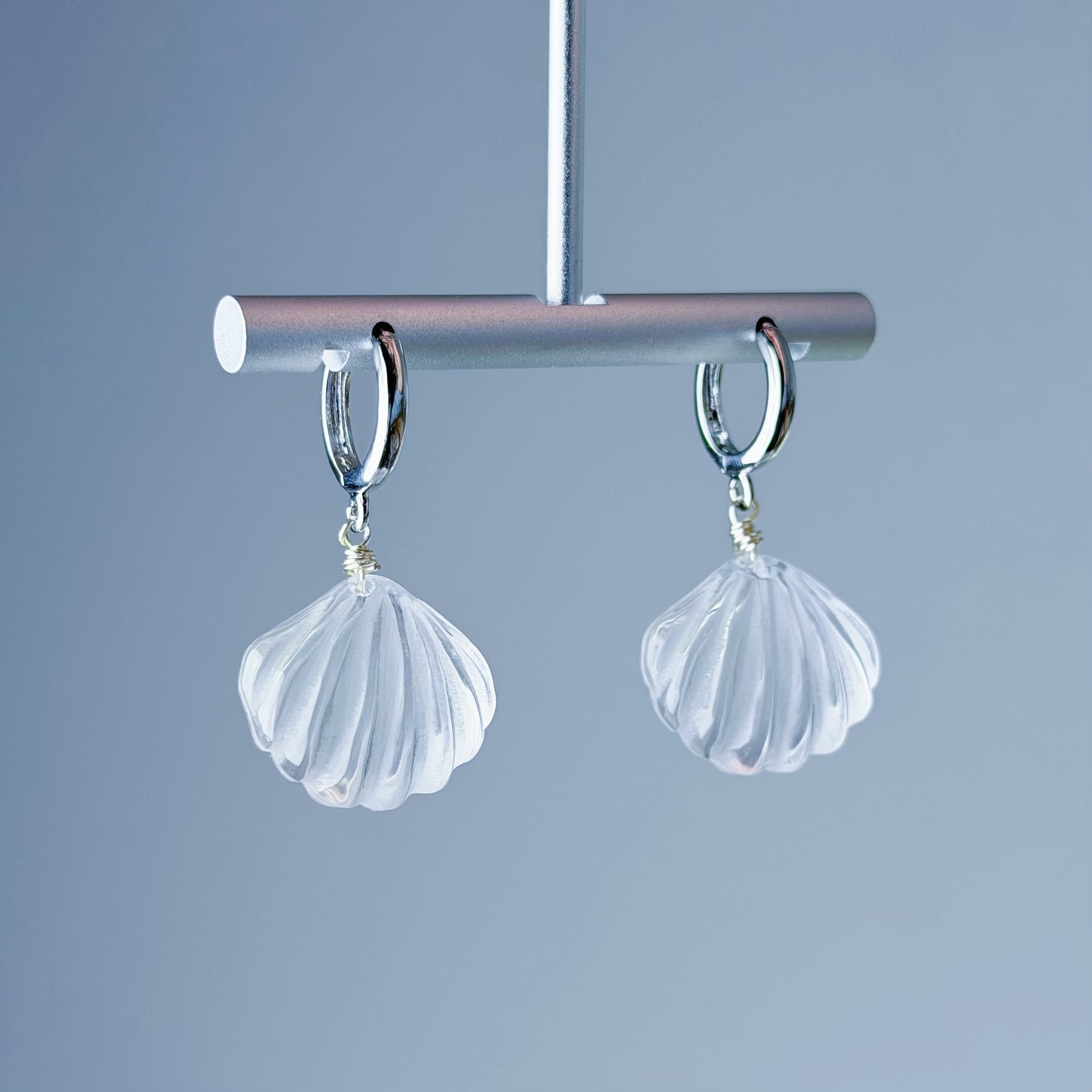 Quartzberry - Natural Clear Quartz Crystal Shell Hoop Earrings - One-of-a-kind