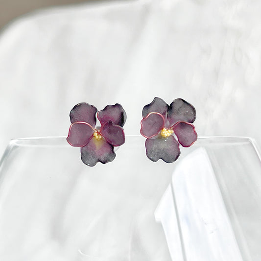 Handmade Spring Black Velvet Pansies Flower Earrings-Ninaouity
