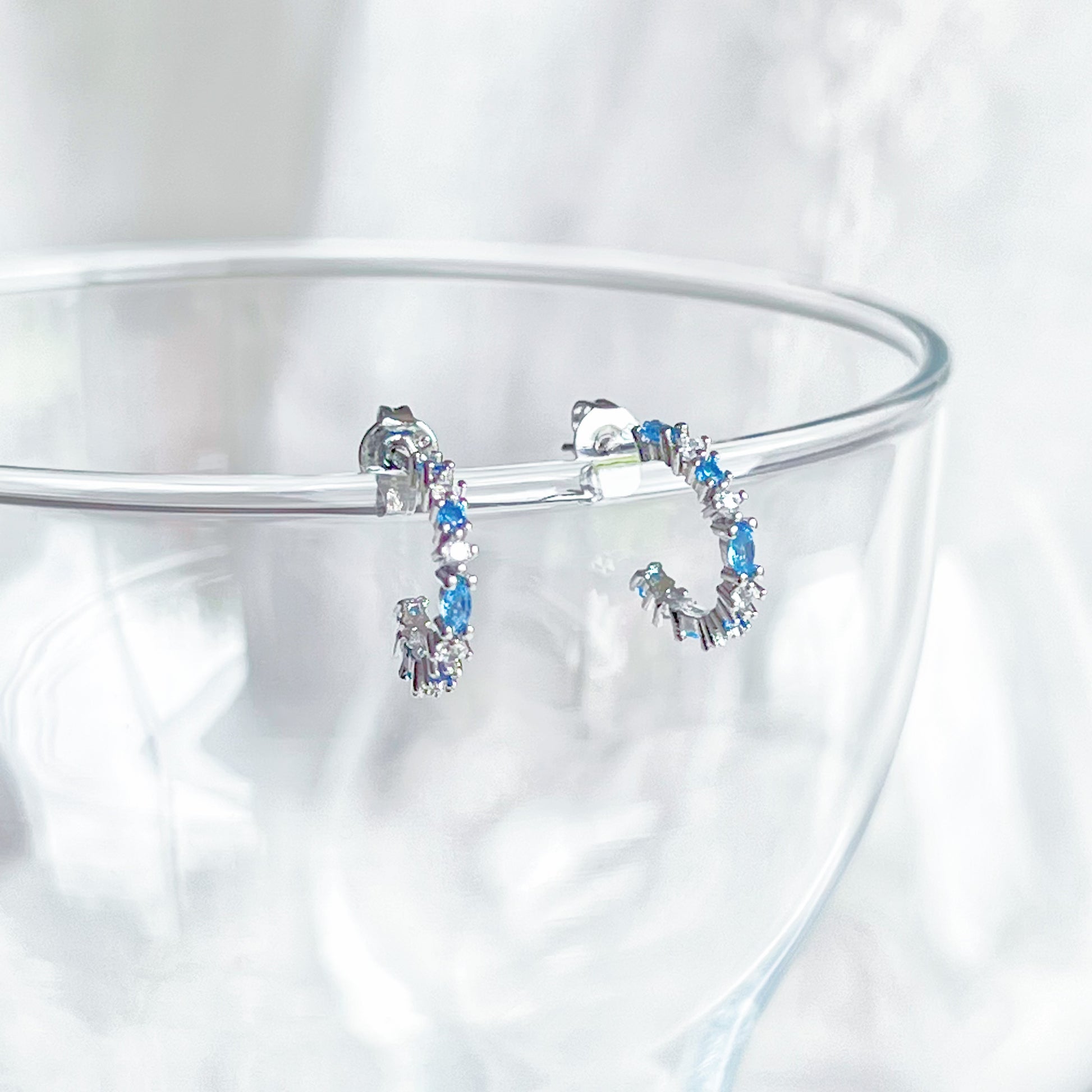 Silver Blue Topaz Mini Hoop Earrings - December Birthstone-Ninaouity