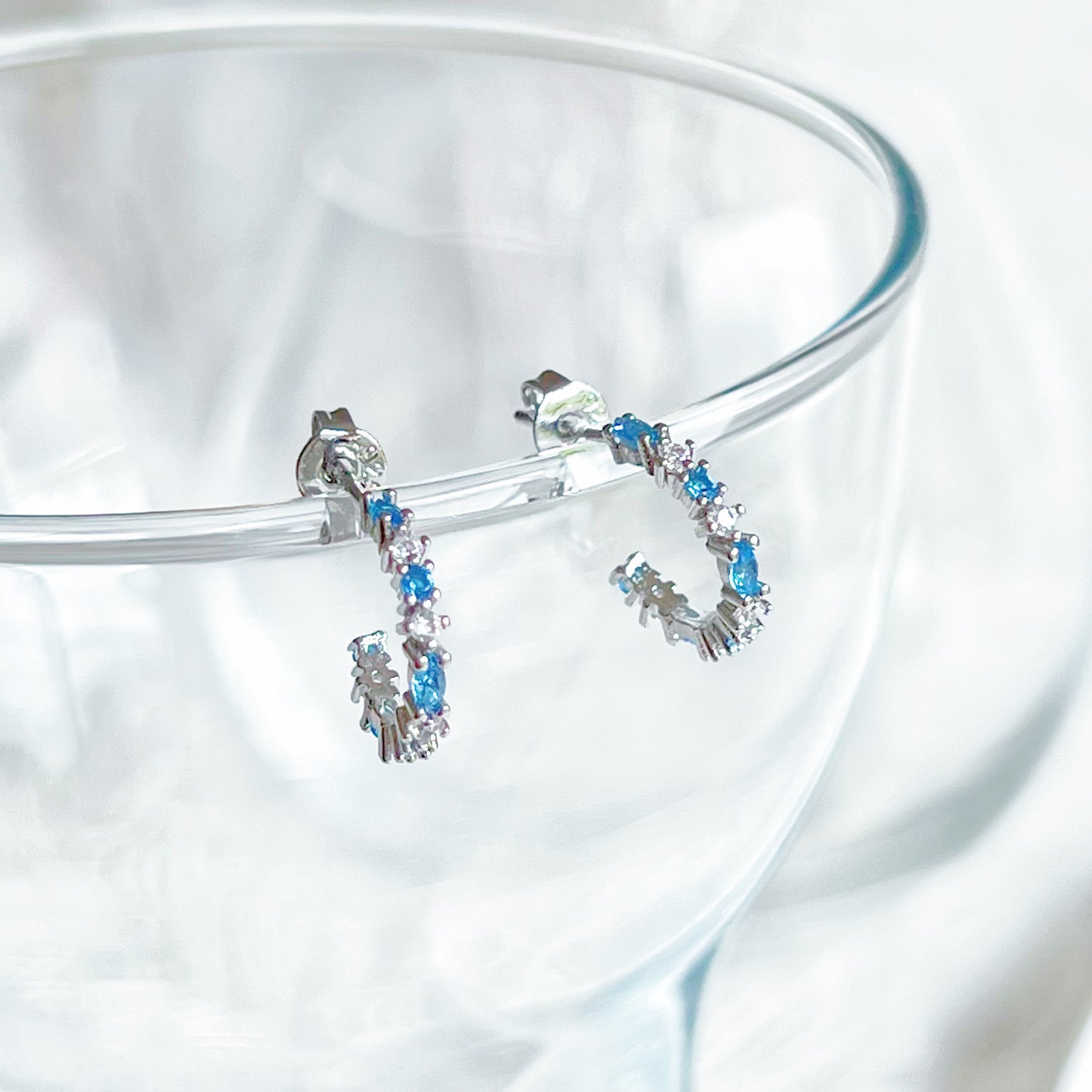 Silver Blue Topaz Mini Hoop Earrings - December Birthstone-Ninaouity