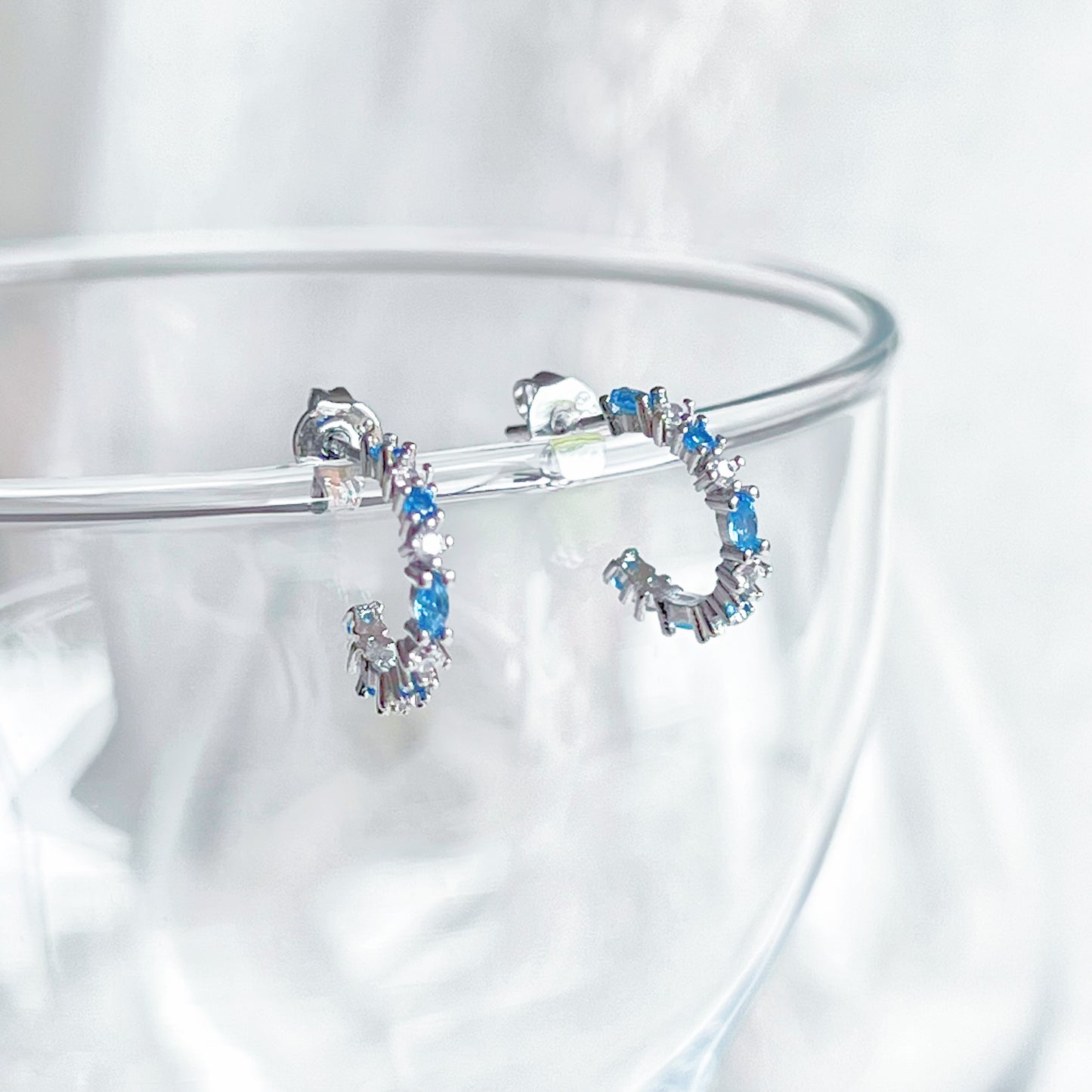 Silver Blue Topaz Mini Hoop Earrings - December Birthstone-Ninaouity