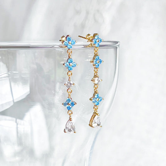 Mini Blue Crystal Flowers Drop Earrings-Ninaouity