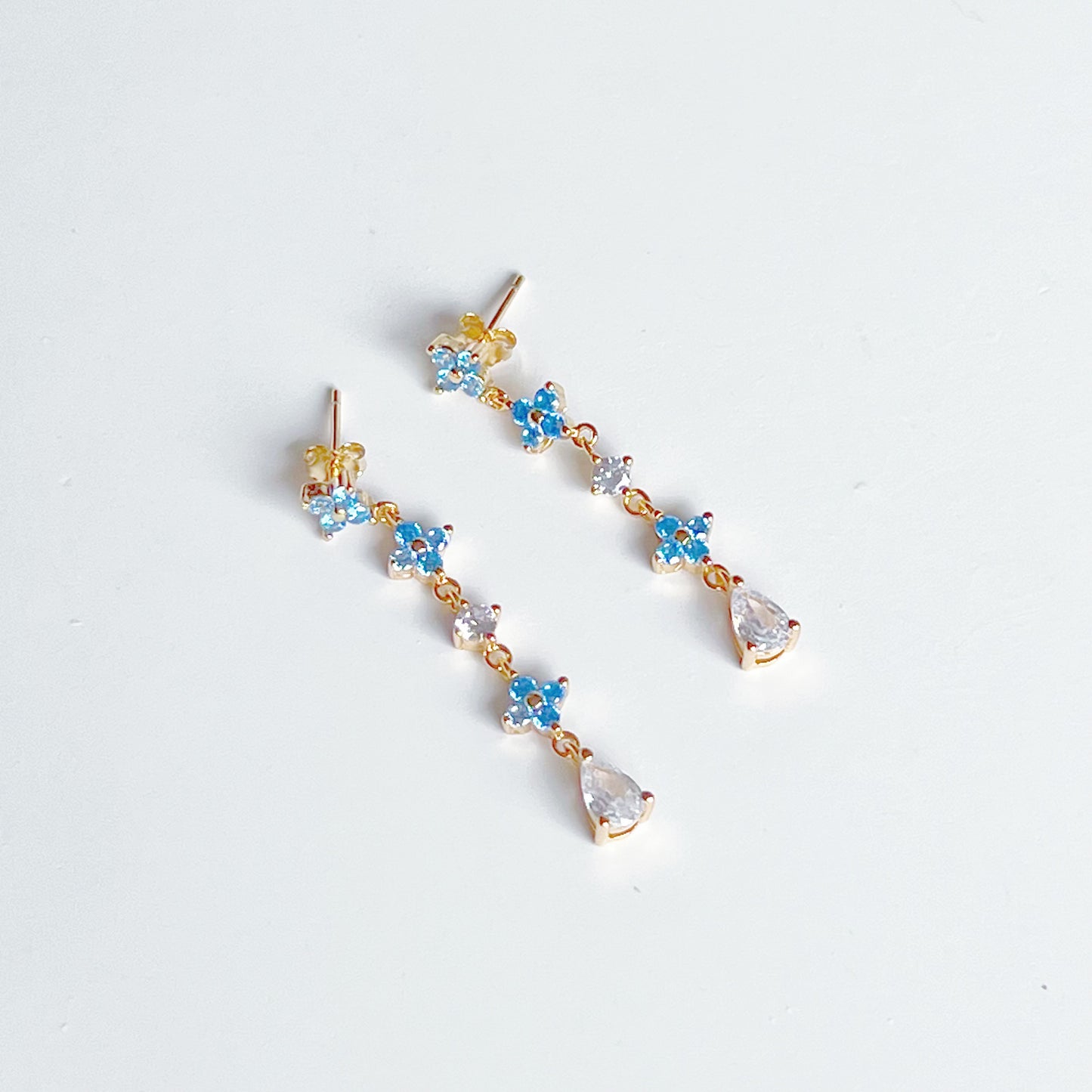 Mini Blue Crystal Flowers Drop Earrings-Ninaouity