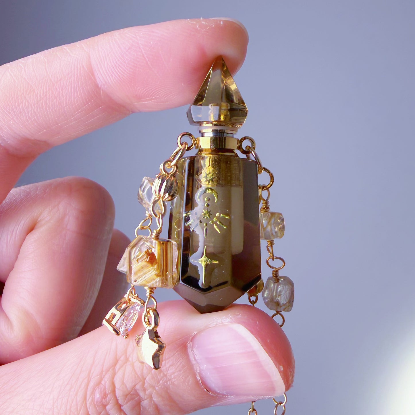 Quartzberry - Natural Smoky Quartz Crystal Perfume Bottle Necklace - One-of-a-kind