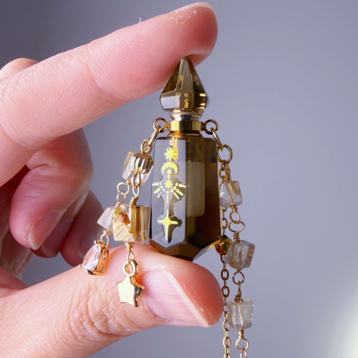 Quartzberry - Natural Smoky Quartz Crystal Perfume Bottle Necklace - One-of-a-kind
