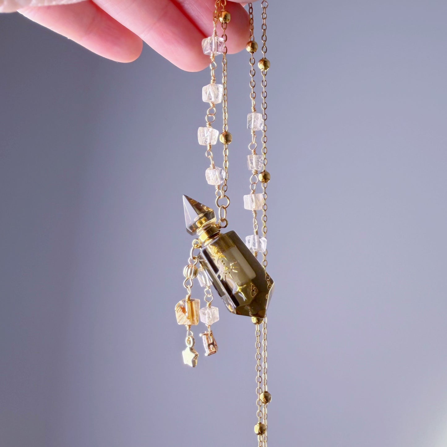 Quartzberry - Natural Smoky Quartz Crystal Perfume Bottle Necklace - One-of-a-kind