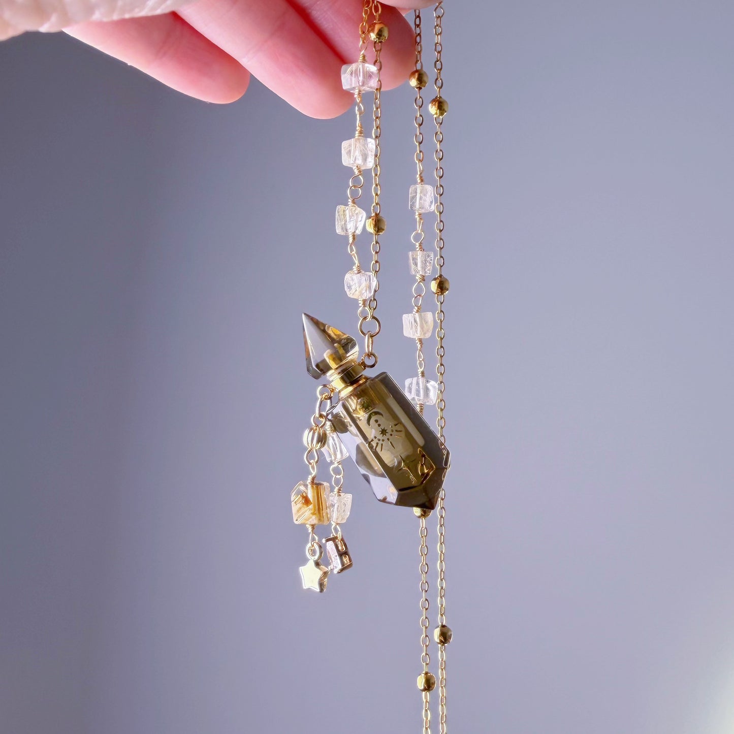 Quartzberry - Natural Smoky Quartz Crystal Perfume Bottle Necklace - One-of-a-kind