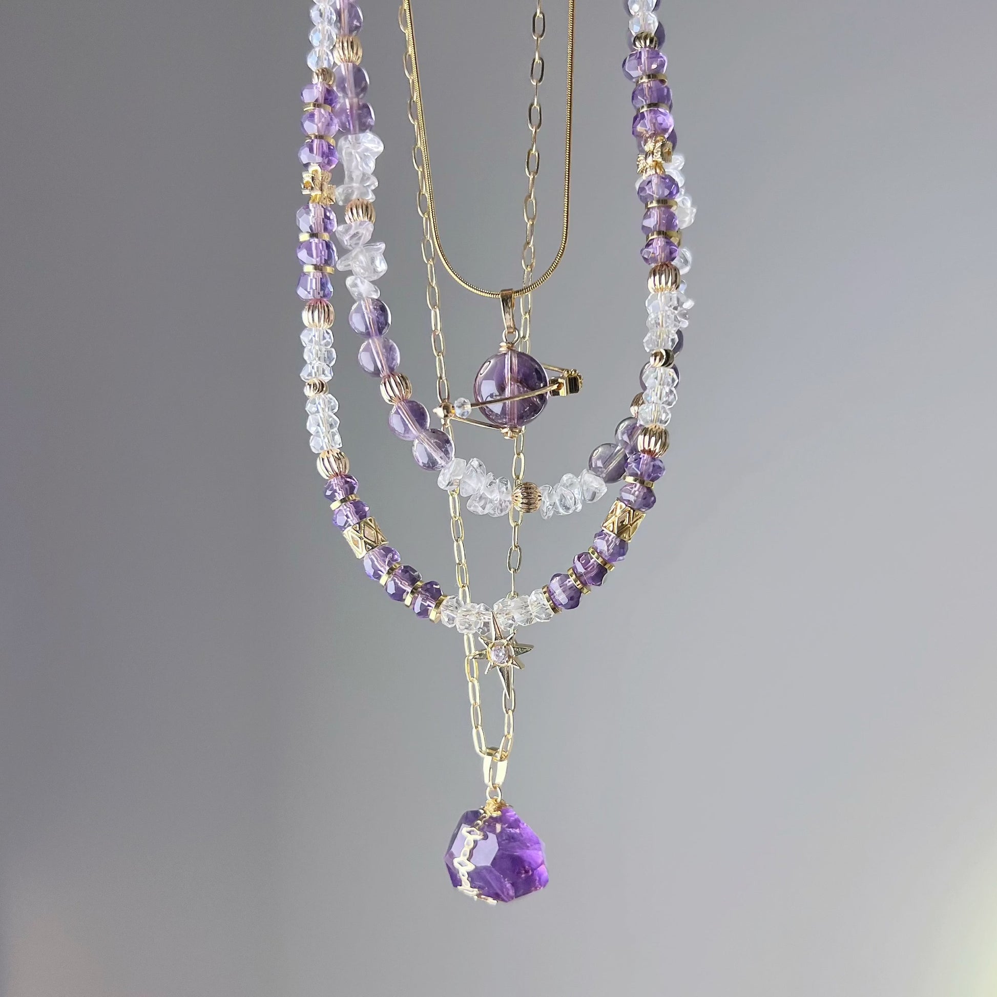 Amethyst Crystal North Star Polaris Necklace-Ninaouity