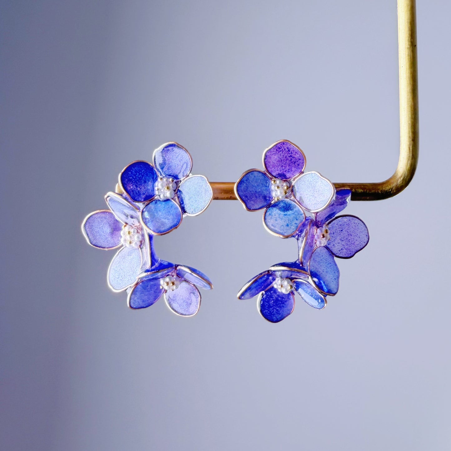 Handmade Blue Purple Hydrangeas Flower Stud Earrings