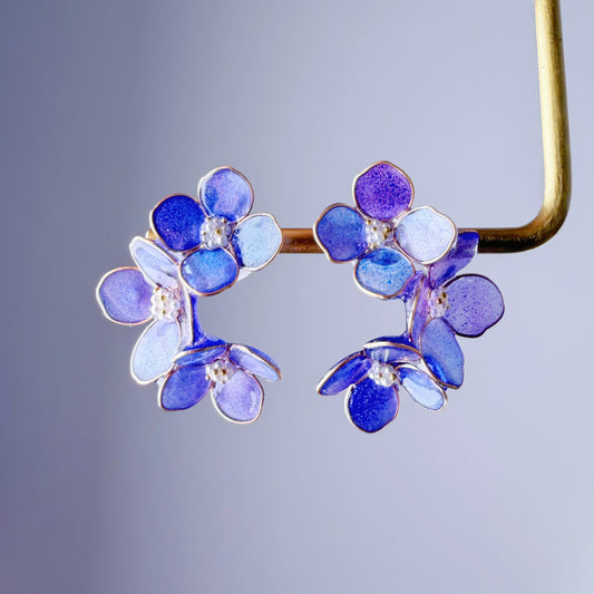 Handmade Blue Purple Hydrangeas Flower Stud Earrings
