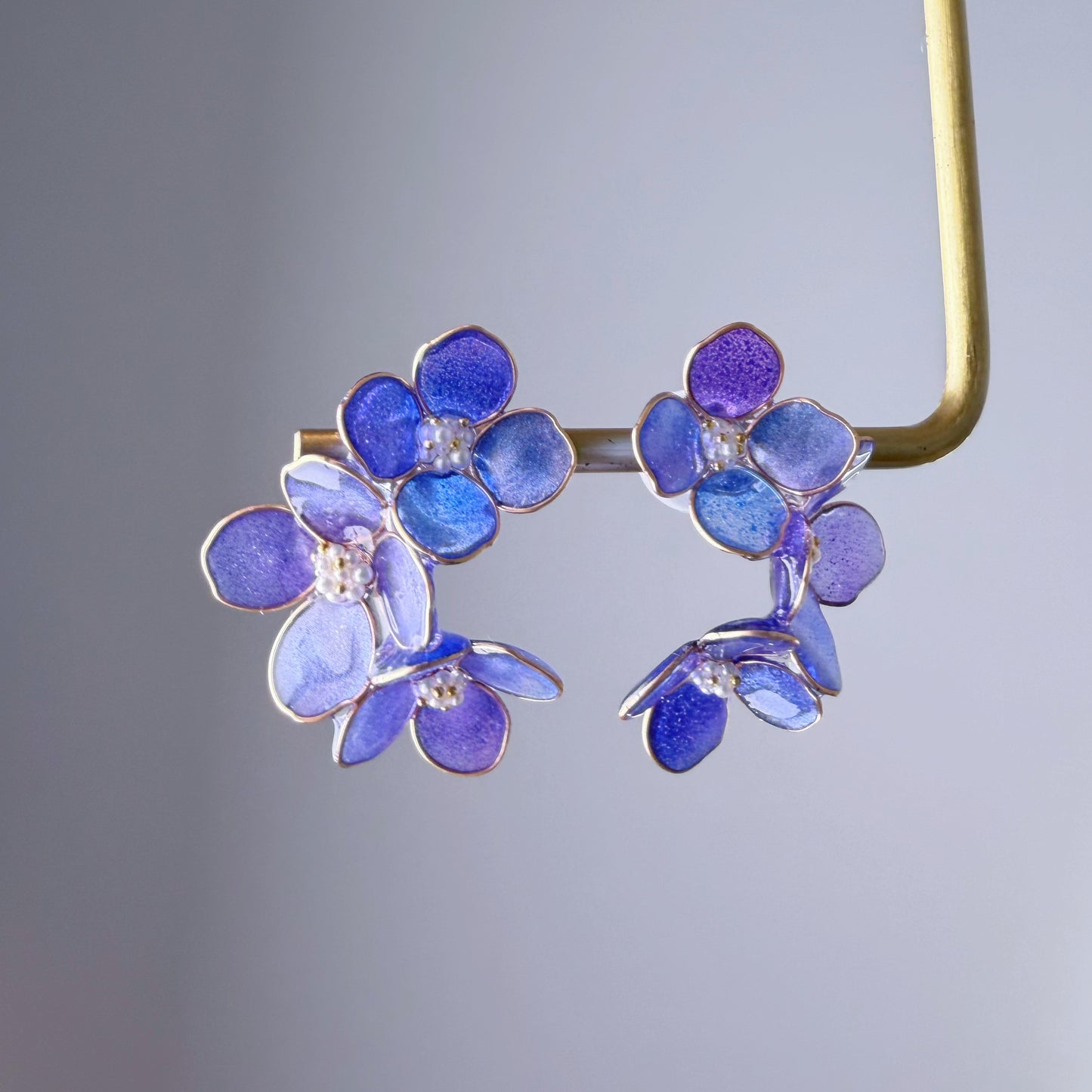 Handmade Blue Purple Hydrangeas Flower Stud Earrings