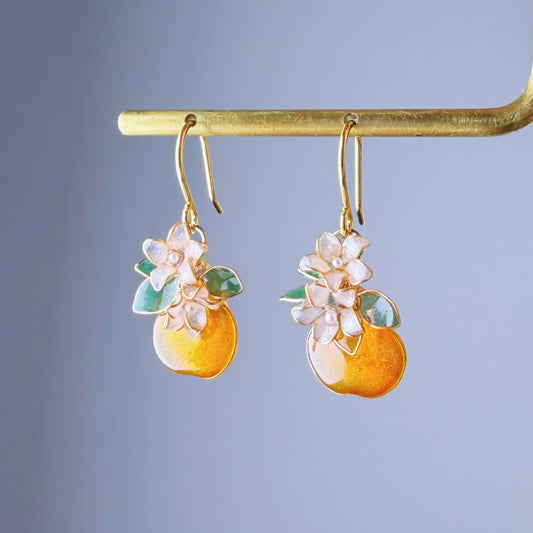 Handmade Orange Fruit and Flowers Earrings