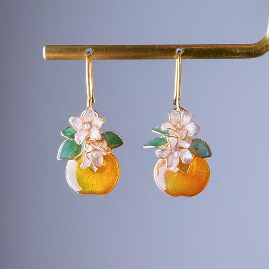 Handmade Orange Fruit and Flowers Earrings