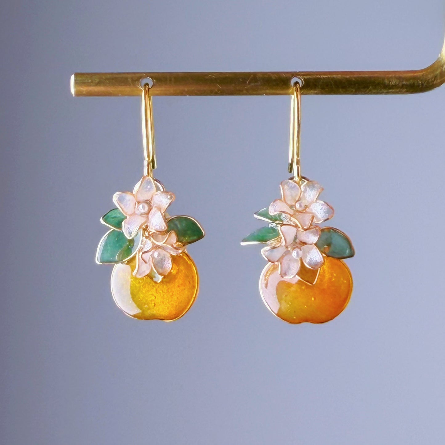 Handmade Orange Fruit and Flowers Earrings