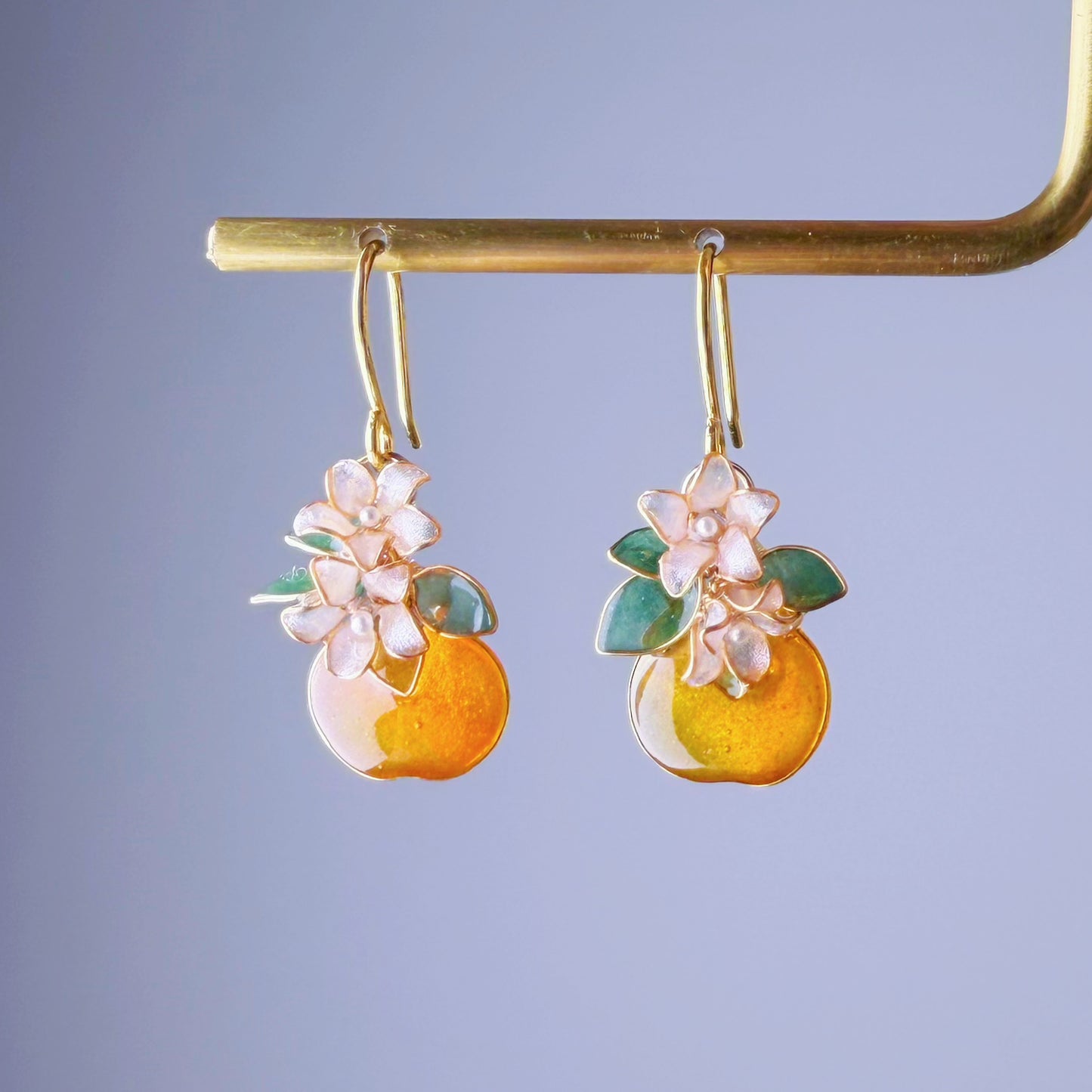 Handmade Orange Fruit and Flowers Earrings