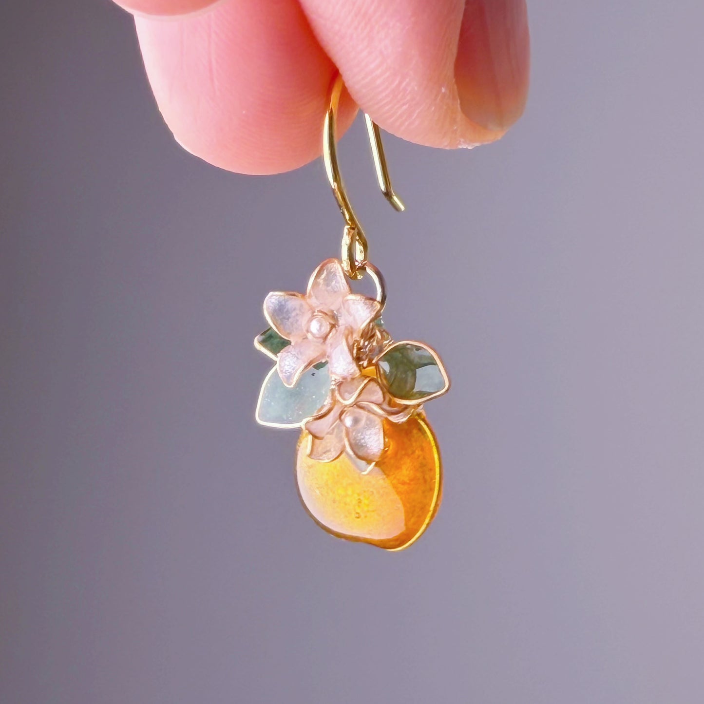 Handmade Orange Fruit and Flowers Earrings