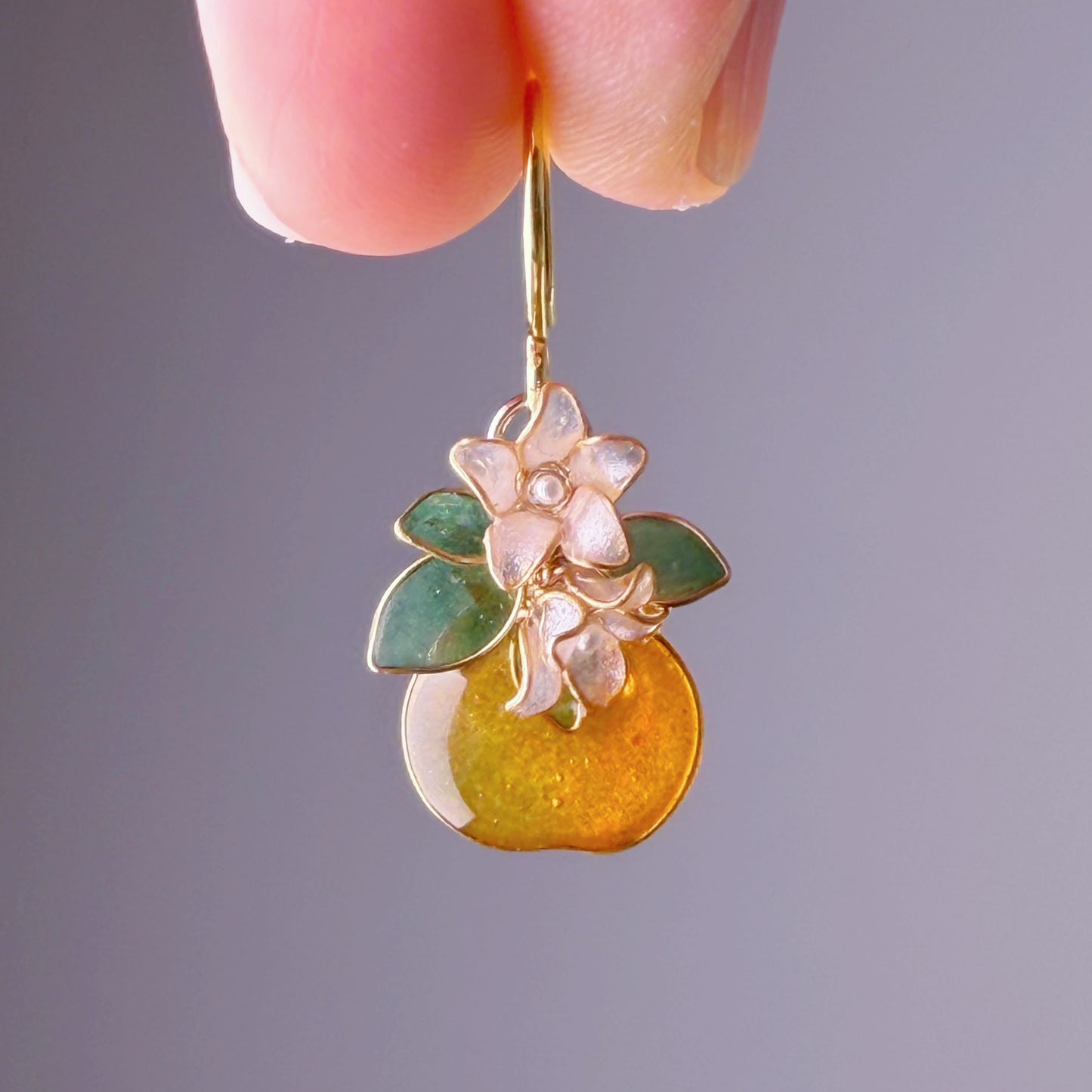 Handmade Orange Fruit and Flowers Earrings