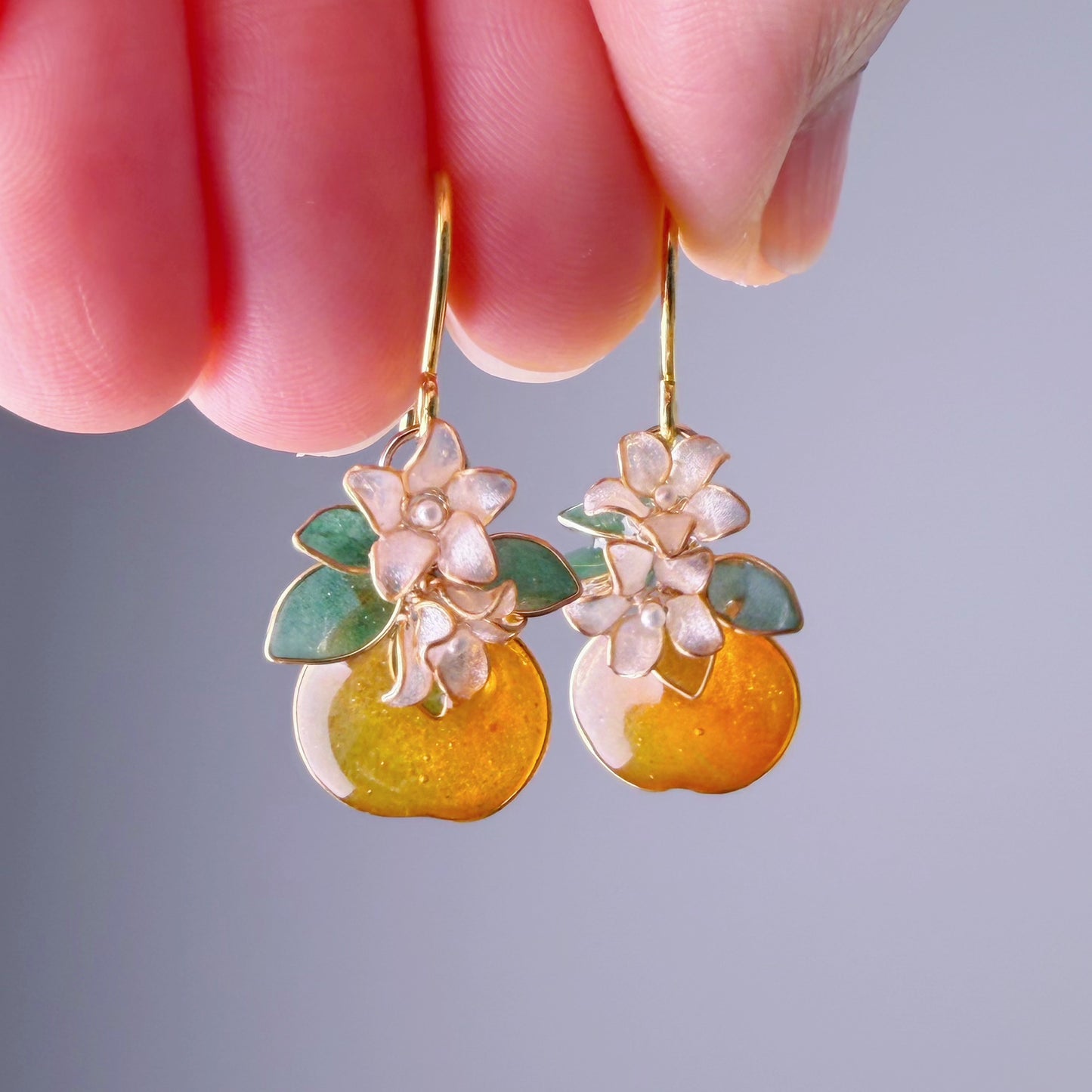 Handmade Orange Fruit and Flowers Earrings
