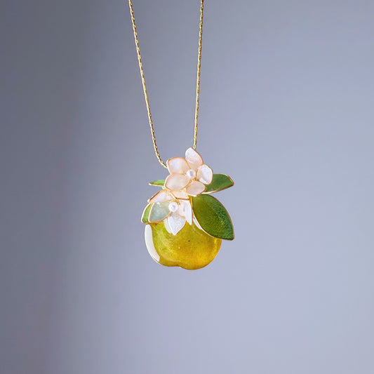 Handmade Orange Fruit and Flowers Pendant Necklace