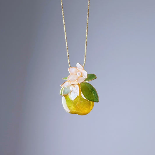 Handmade Orange Fruit and Flowers Pendant Necklace