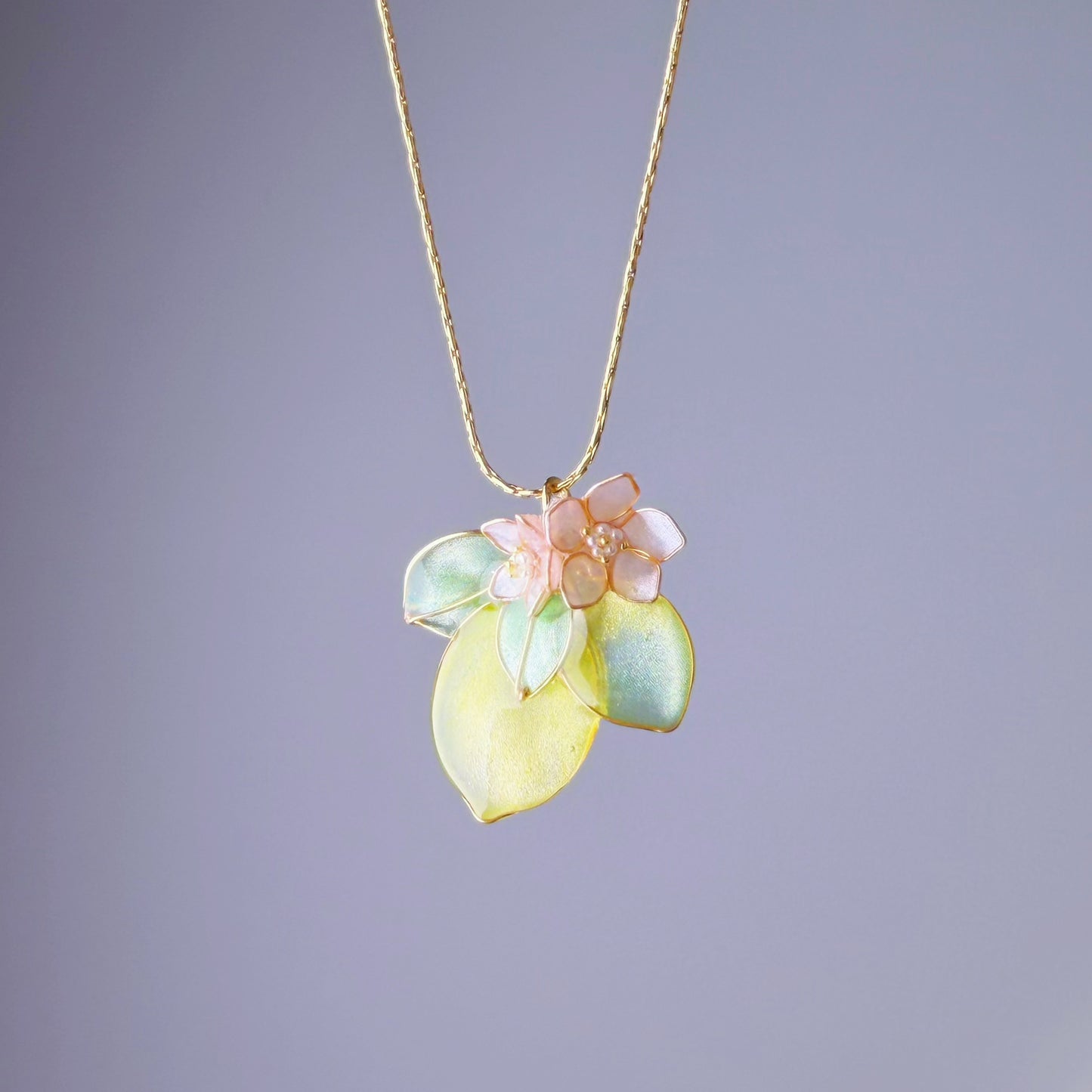 Handmade Yellow Lemon and Flower Necklace