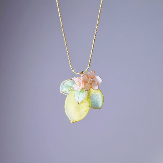 Handmade Yellow Lemon and Flower Necklace