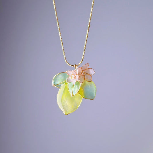 Handmade Yellow Lemon and Flower Necklace