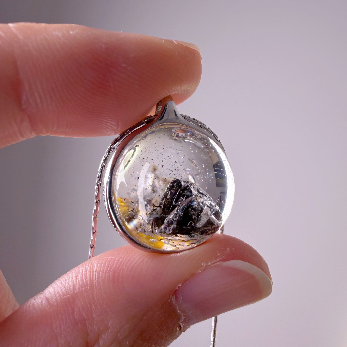 Quartzberry - Natural Herkimer Diamond Globe Shape Quartz Crystal Necklace - One-of-a-kind