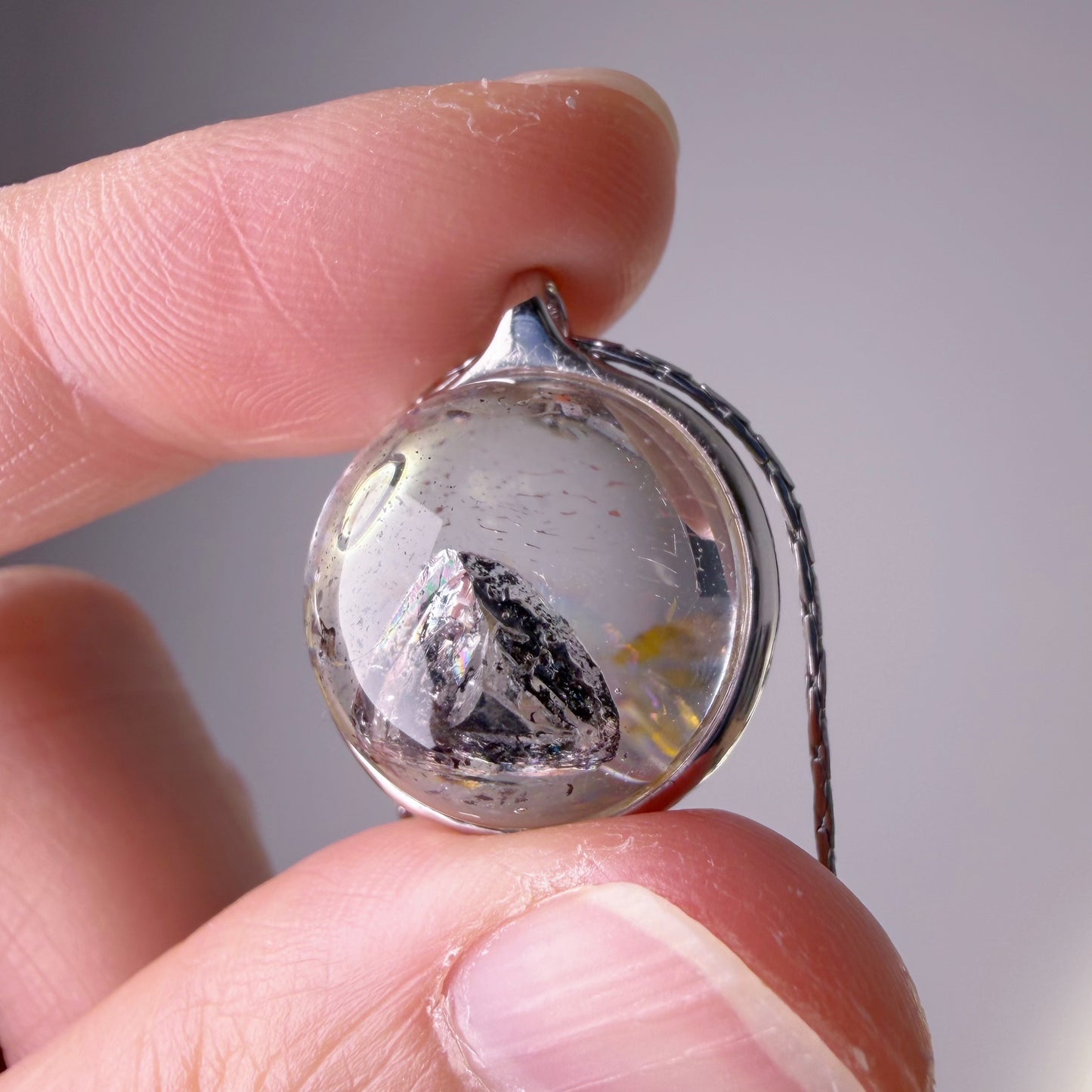 Quartzberry - Natural Herkimer Diamond Globe Shape Quartz Crystal Necklace - One-of-a-kind