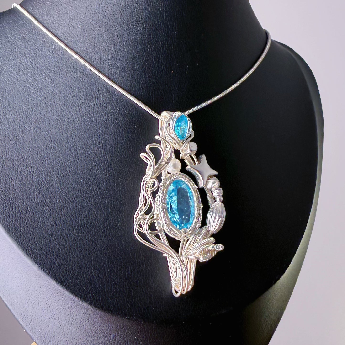 Quartzberry - Blue Crystal Wire Wrapped Pendant Necklace - One-of-a-kind