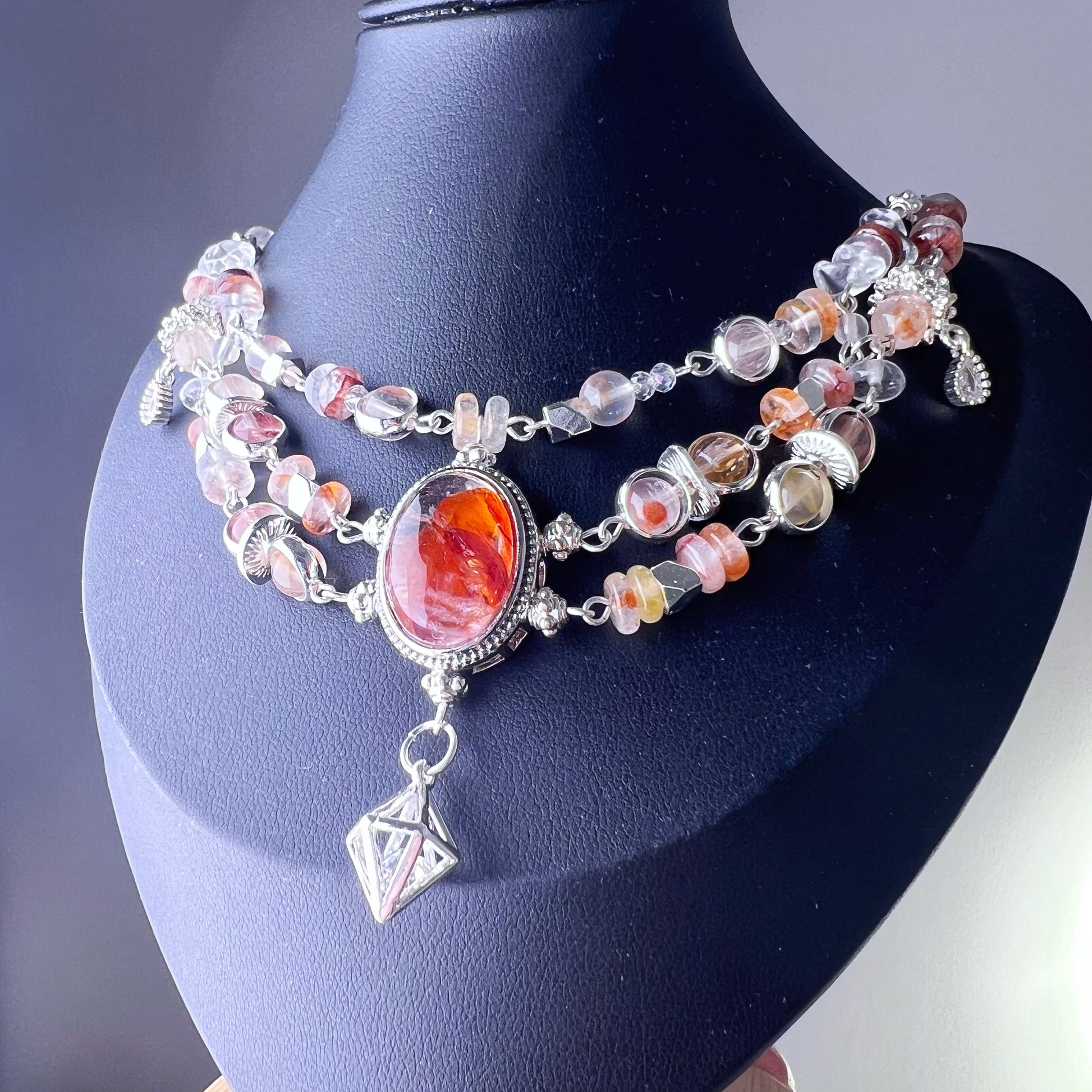 Handmade Fire Quartz Vintage Inspired Crystal Necklace-Ninaouity