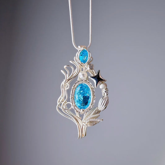 Quartzberry - Blue Crystal Wire Wrapped Pendant Necklace - One-of-a-kind