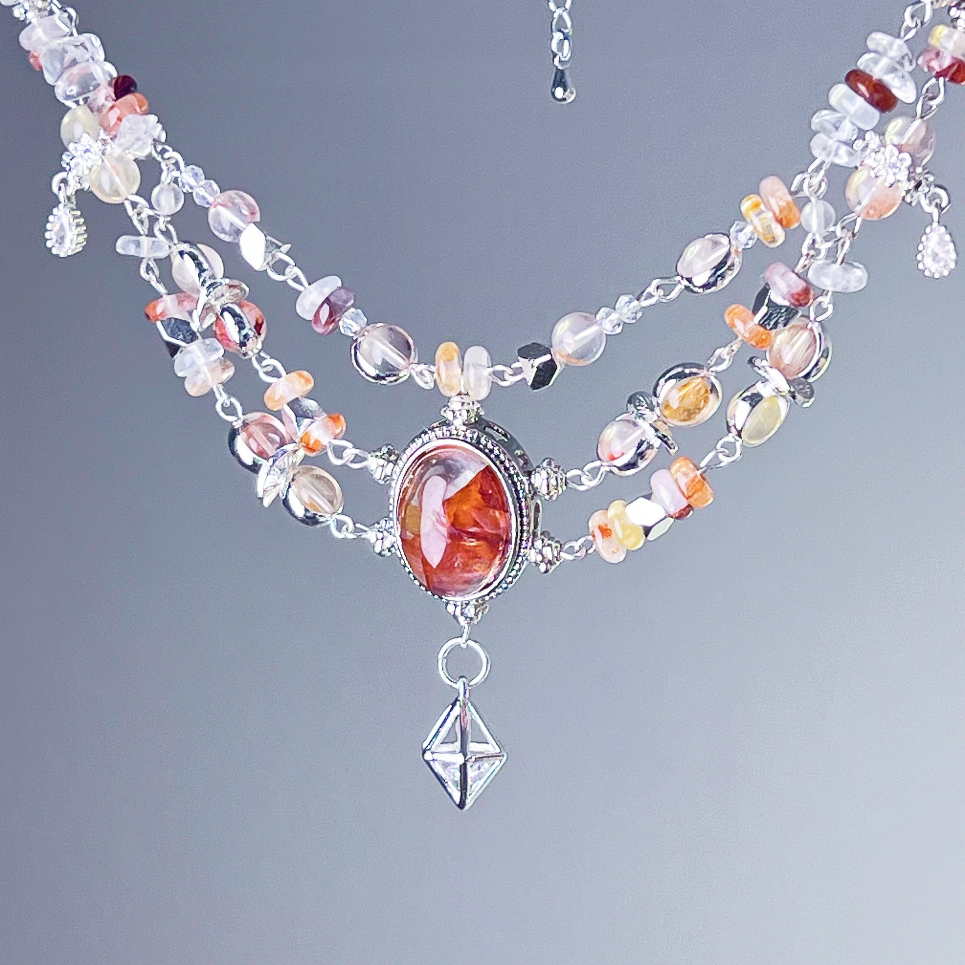 Handmade Fire Quartz Vintage Inspired Crystal Necklace-Ninaouity