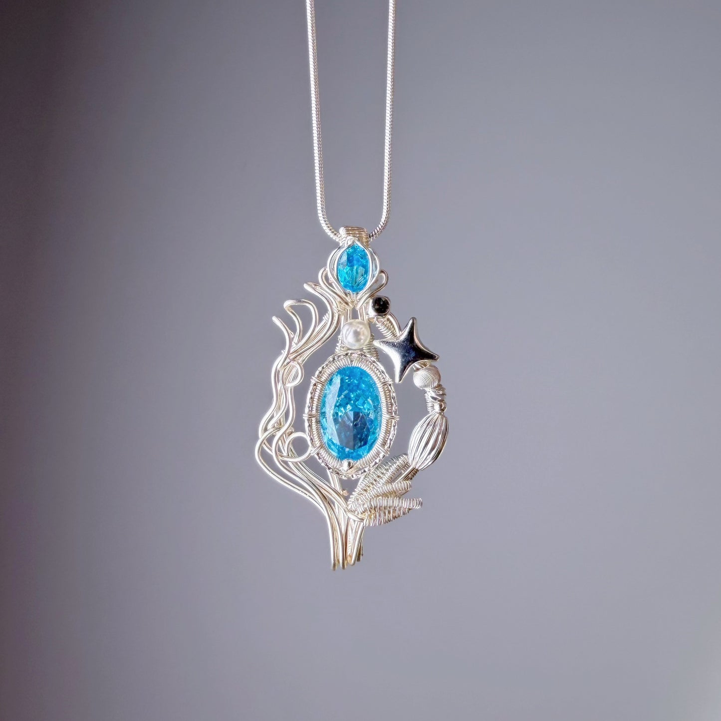 Quartzberry - Blue Crystal Wire Wrapped Pendant Necklace - One-of-a-kind
