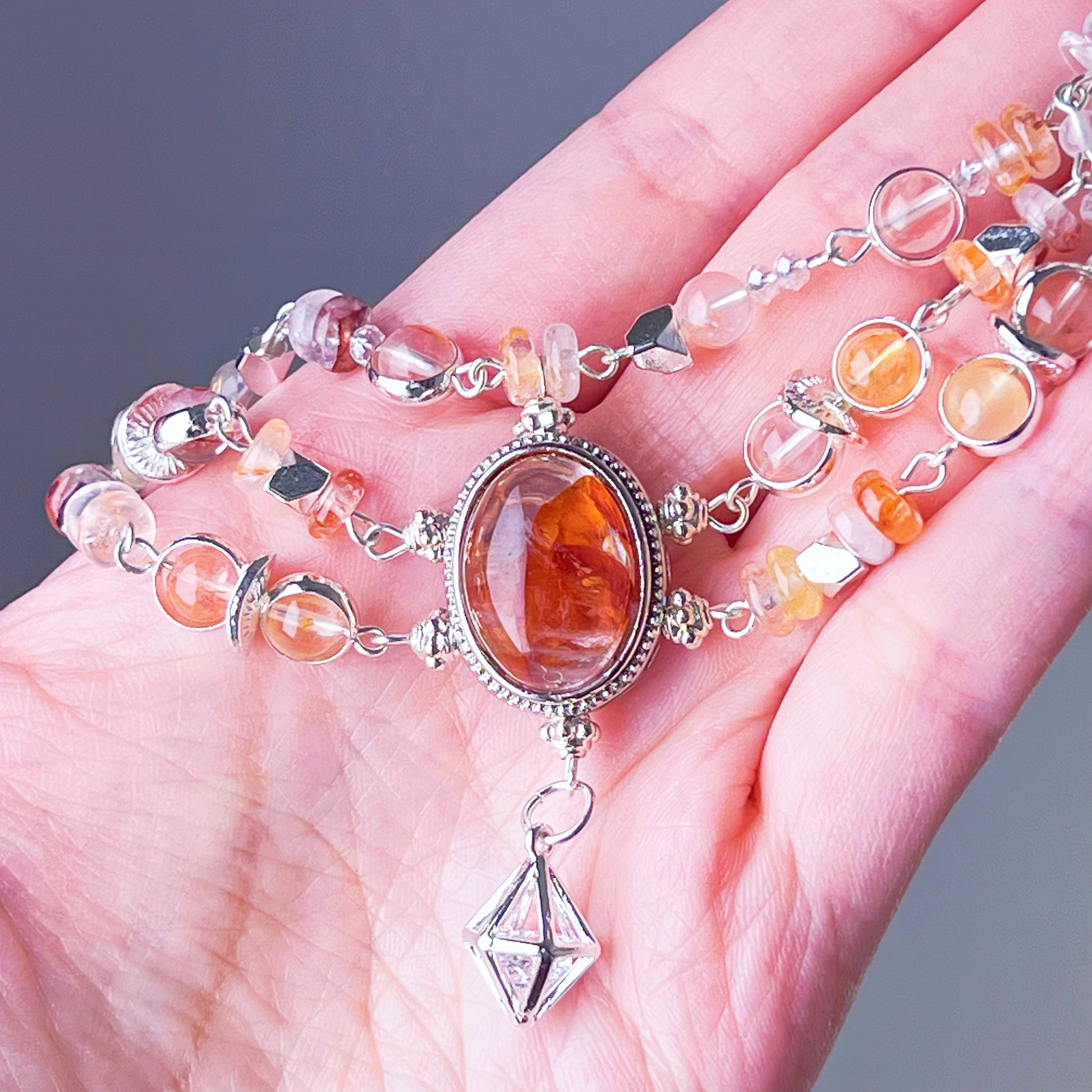 Handmade Fire Quartz Vintage Inspired Crystal Necklace-Ninaouity