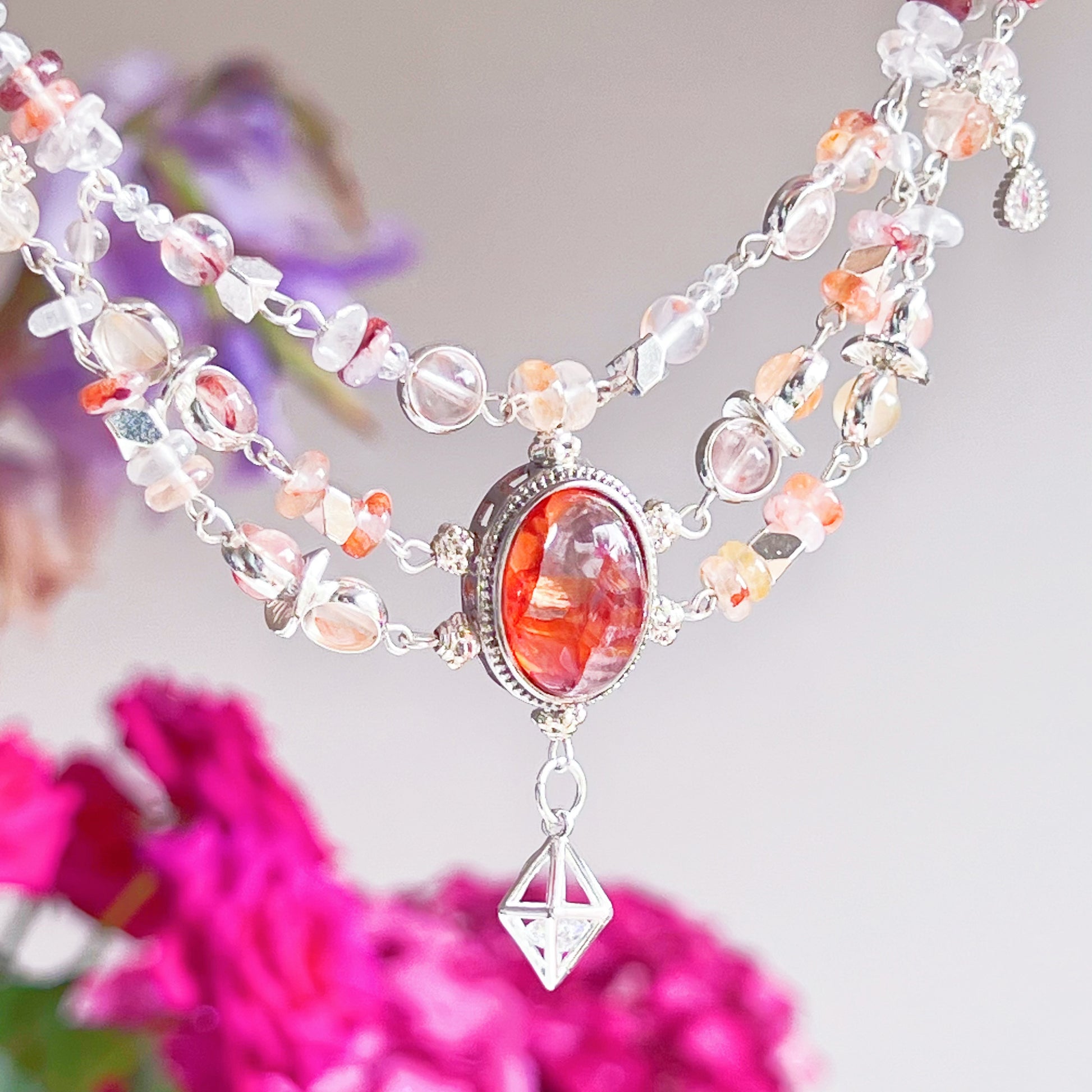 Handmade Fire Quartz Vintage Inspired Crystal Necklace-Ninaouity