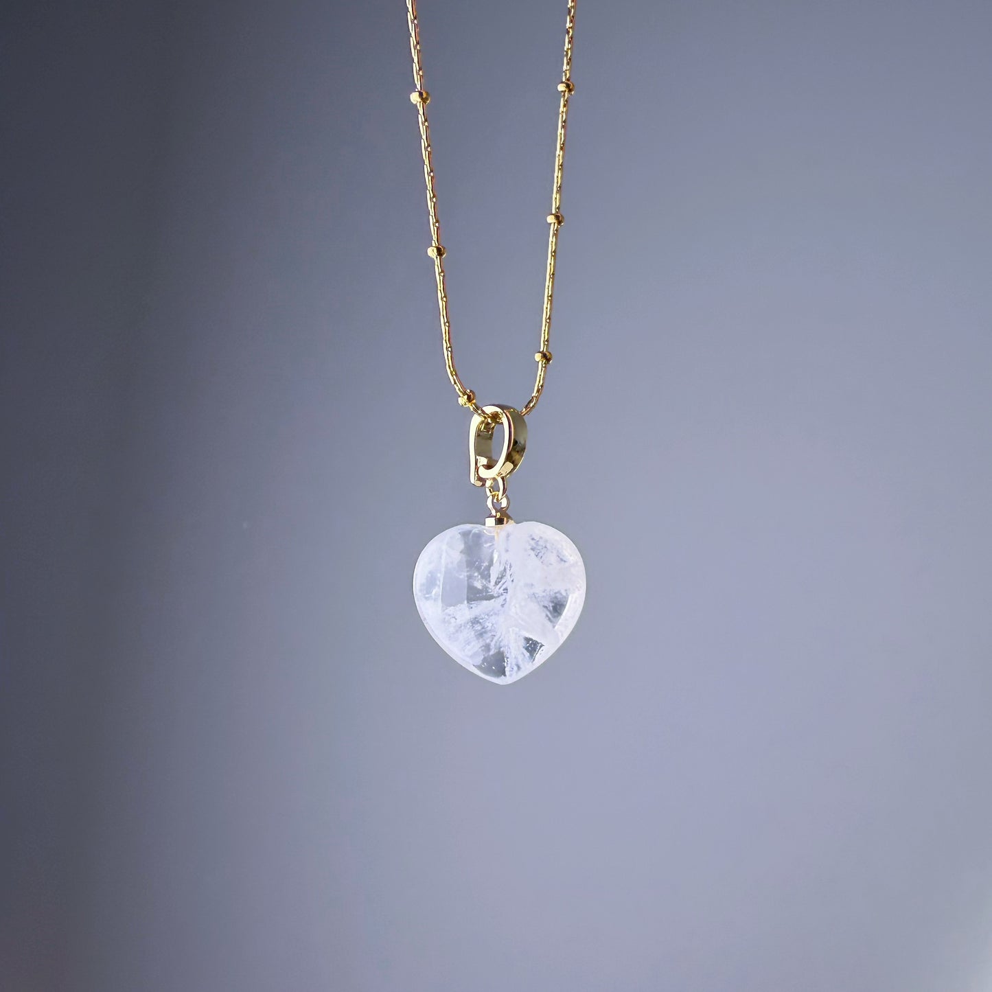 White Phantom Quartz Crystal Heart Pendant Necklace