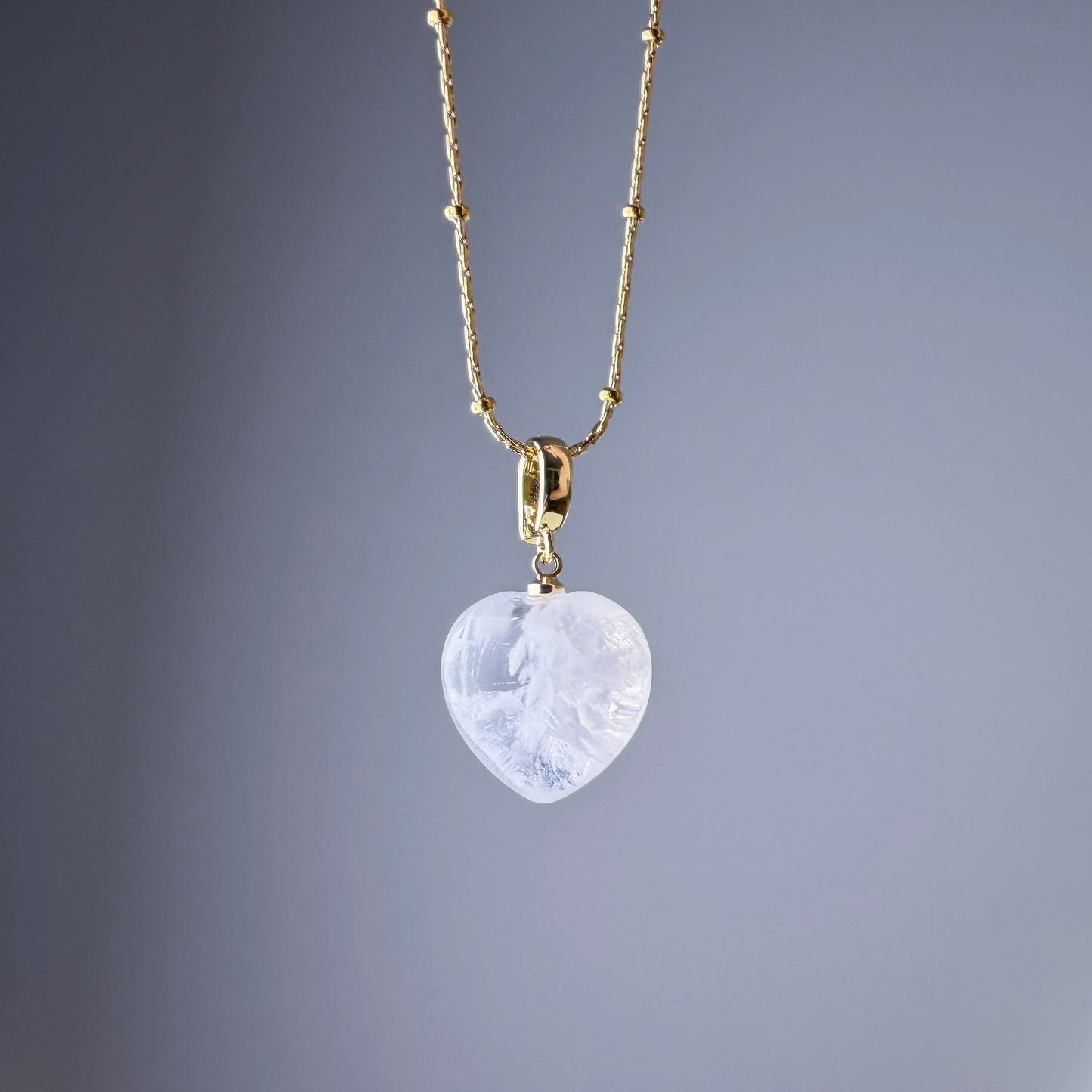 White Phantom Quartz Crystal Heart Pendant Necklace