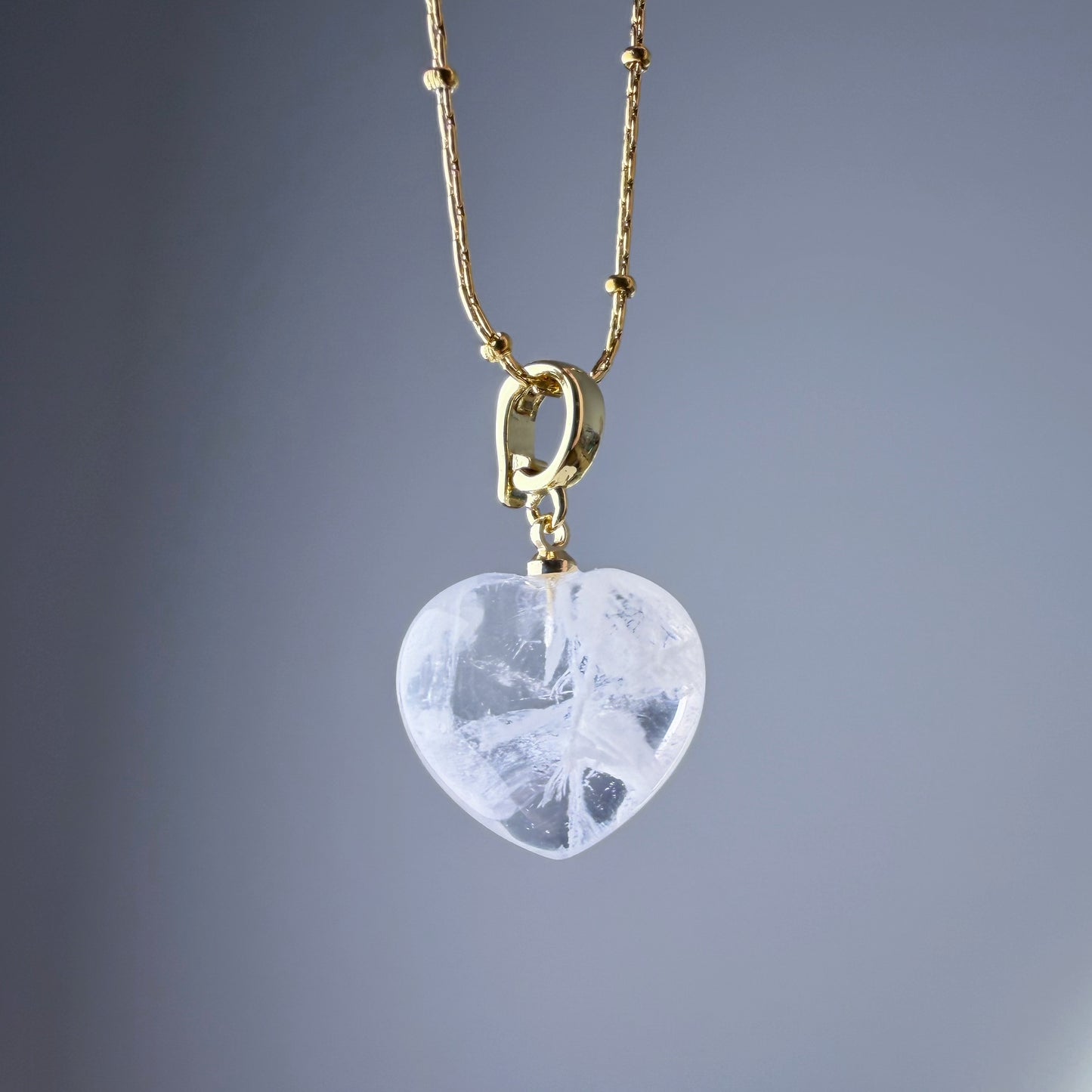 White Phantom Quartz Crystal Heart Pendant Necklace