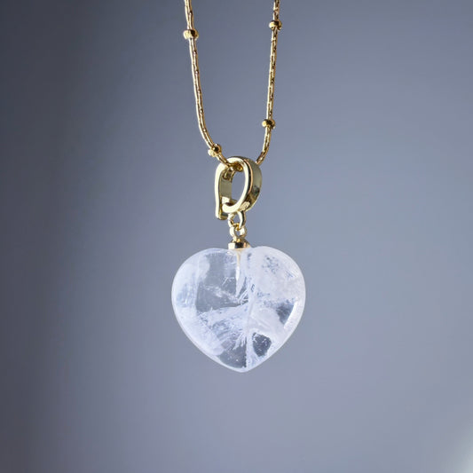 White Phantom Quartz Crystal Heart Pendant Necklace
