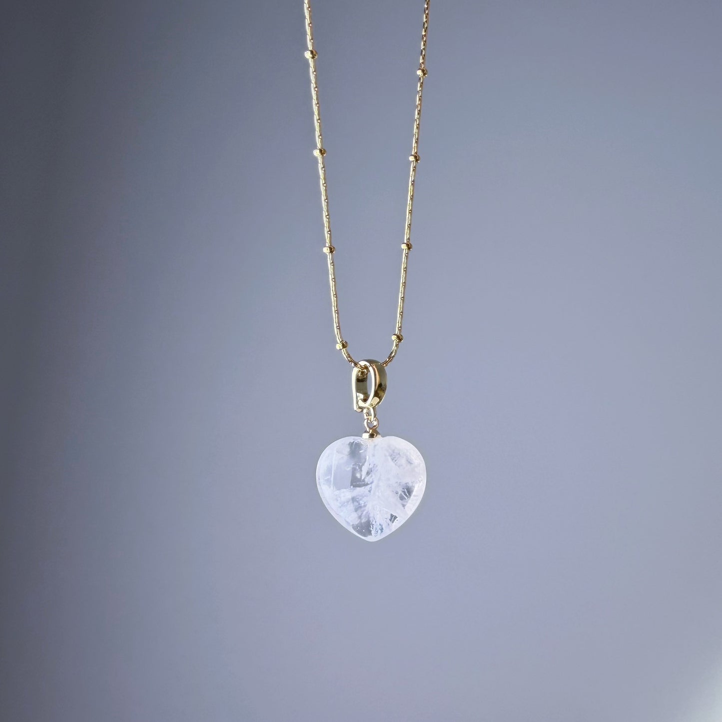 White Phantom Quartz Crystal Heart Pendant Necklace