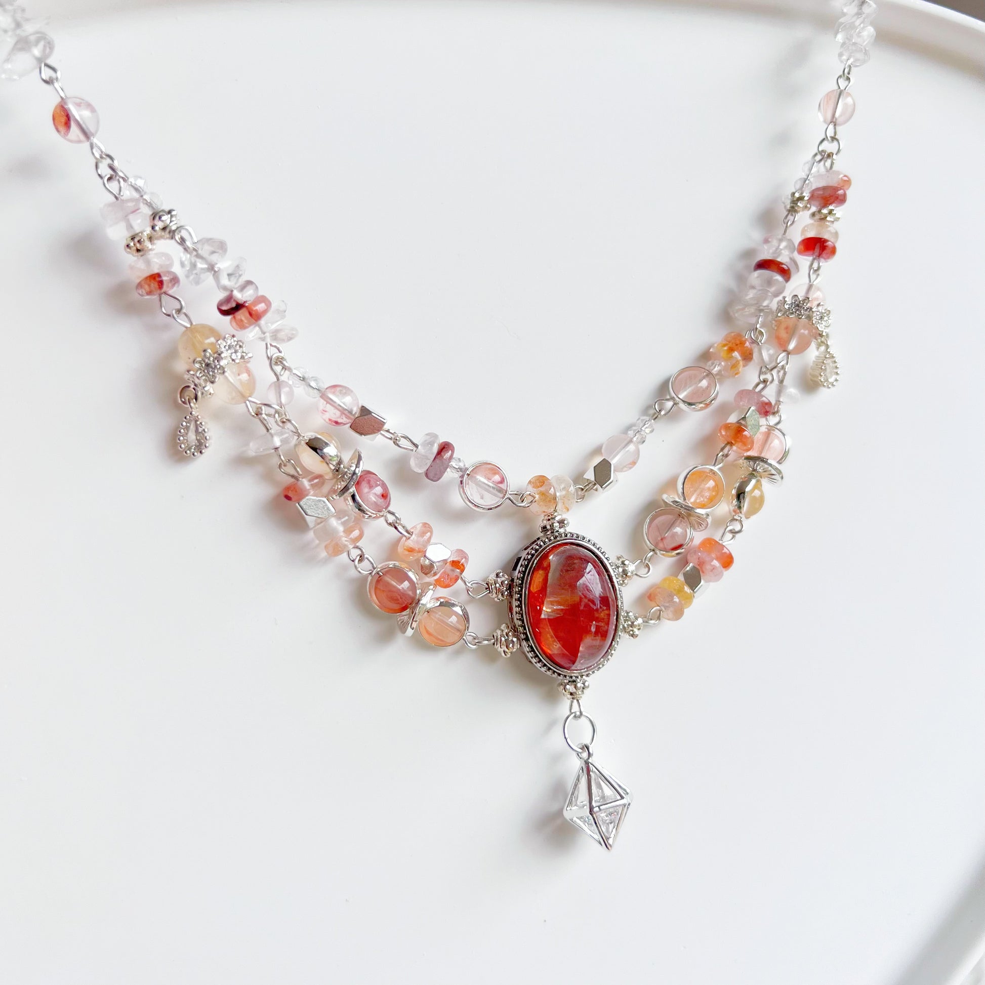 Handmade Fire Quartz Vintage Inspired Crystal Necklace-Ninaouity