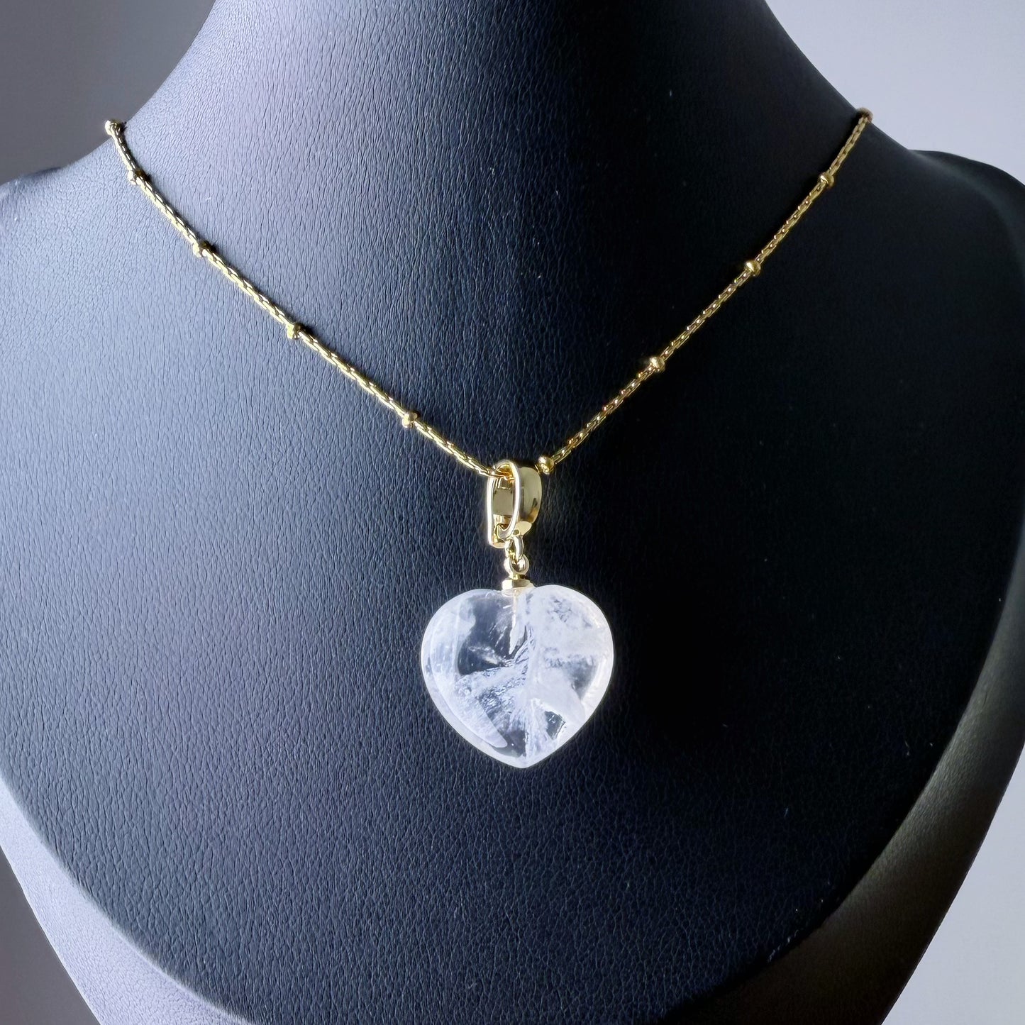 White Phantom Quartz Crystal Heart Pendant Necklace