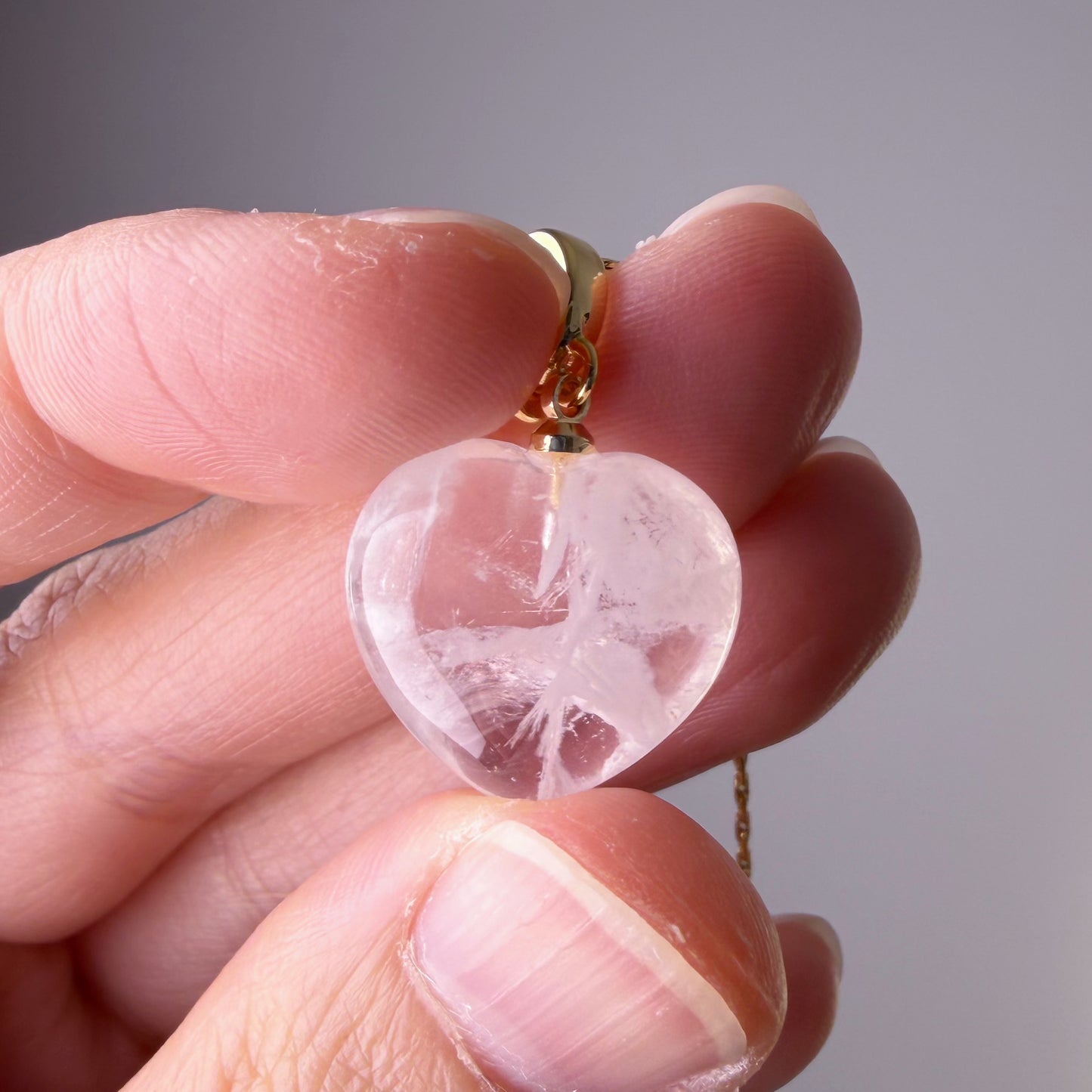 White Phantom Quartz Crystal Heart Pendant Necklace
