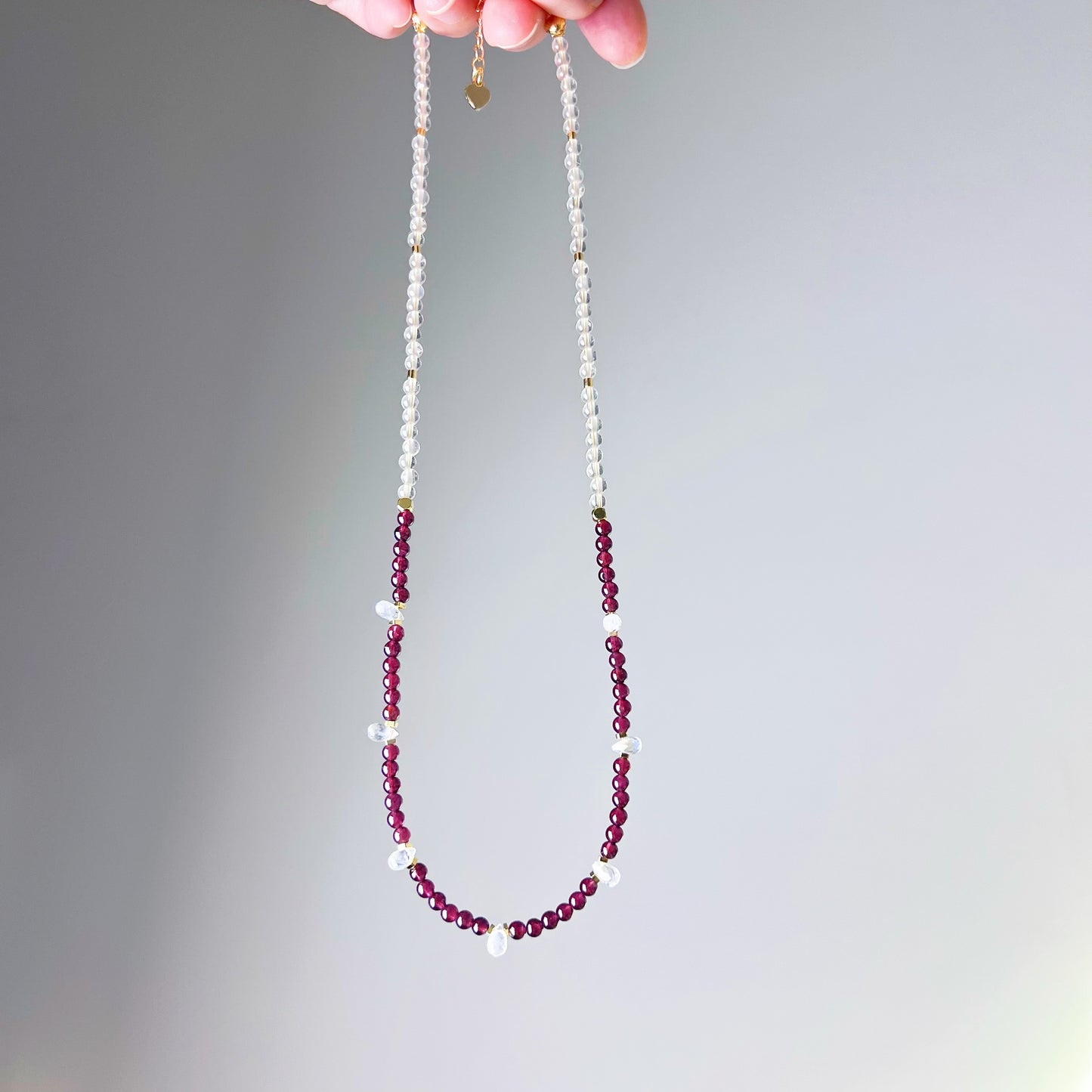 Garnet and Blue Moonstone Teardrop Crystal Necklace-Ninaouity