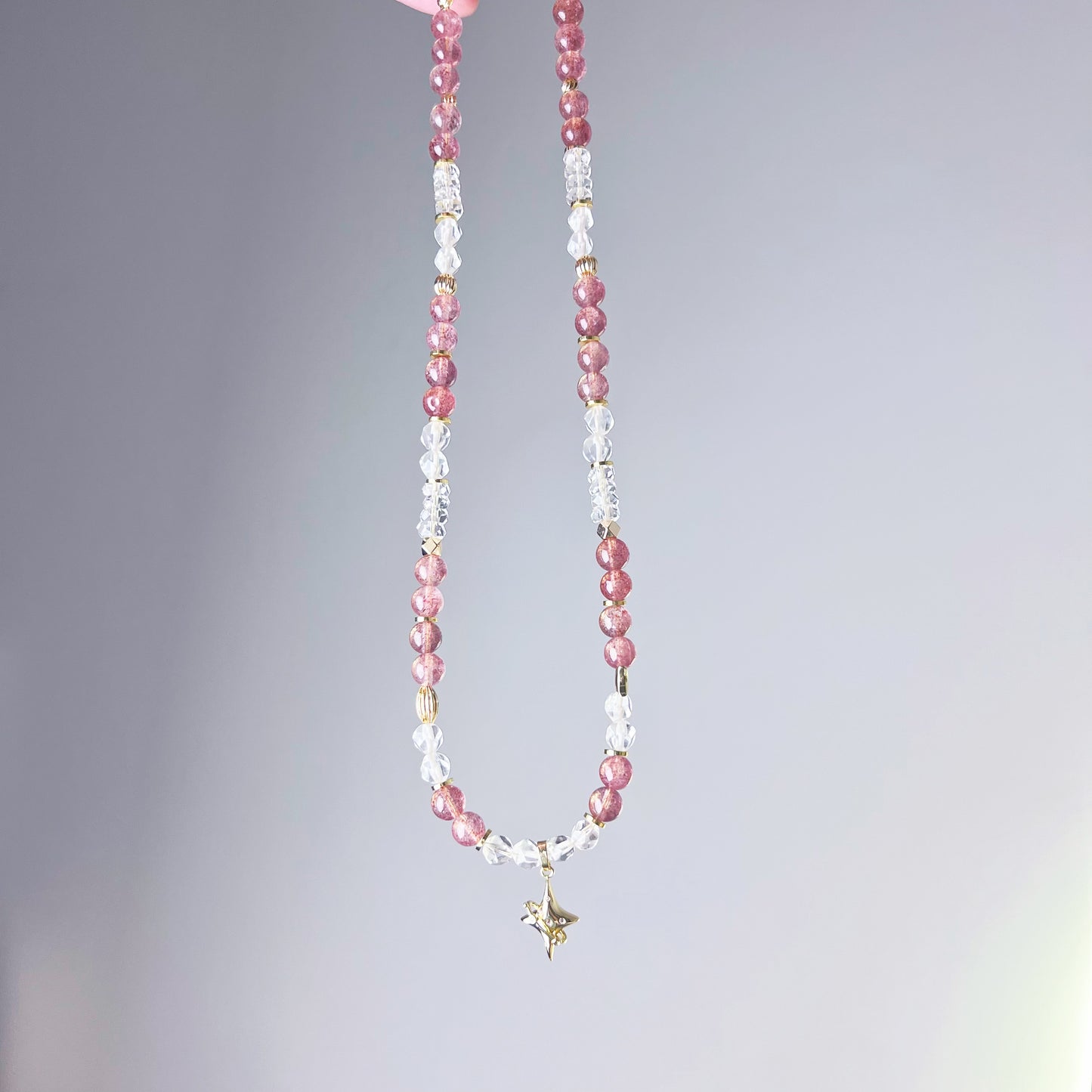 Strawberry Quartz and North Star Polaris Crystal Necklace-Ninaouity