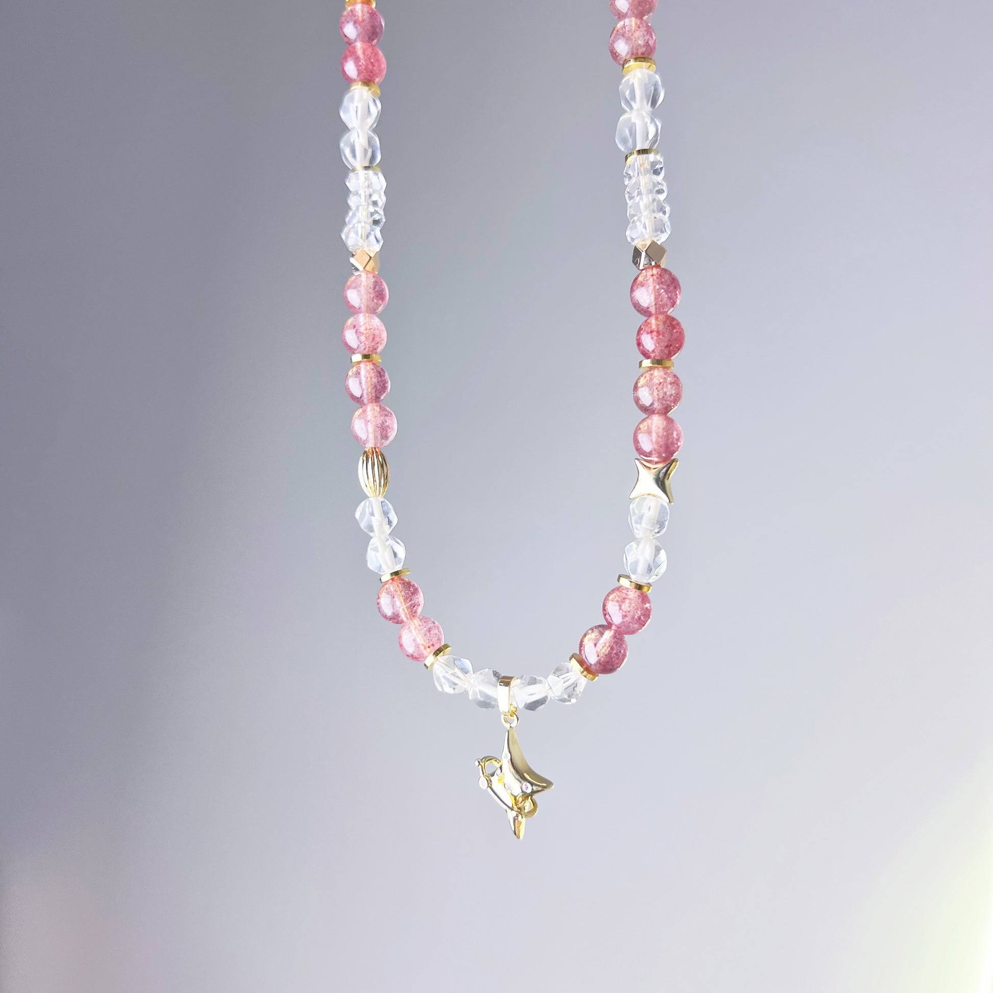 Strawberry Quartz and North Star Polaris Crystal Necklace-Ninaouity